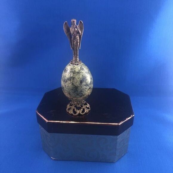 Green Marvel Egg With Brass Angel On Top - Picture 10 of 10
